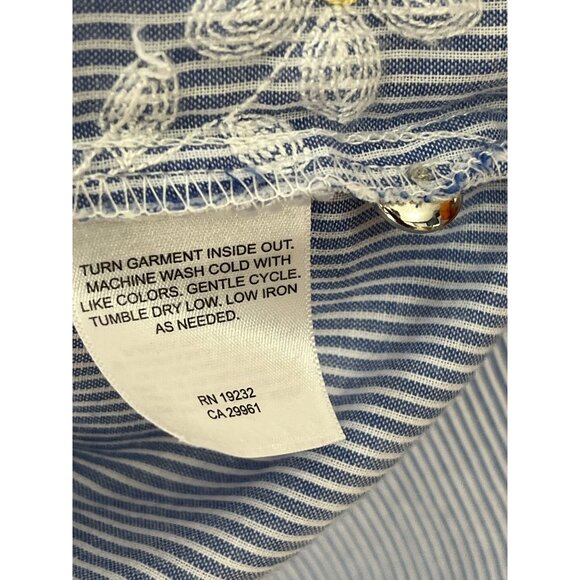 Alfred Dunner Women’s Size L Blue Striped Button-Front Shirt with Embroidered Da - Picture 5 of 6